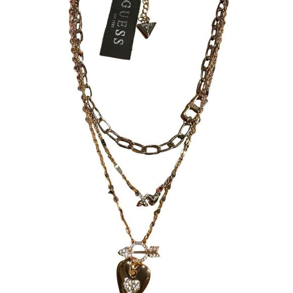 NWT Guess Two-Tone Crystal Layered Necklace - Picture 2 of 3